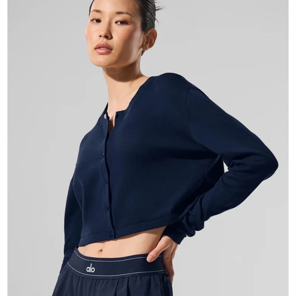 Alo Yoga Supernatural Navy Cropped Sweater Cardigan Small